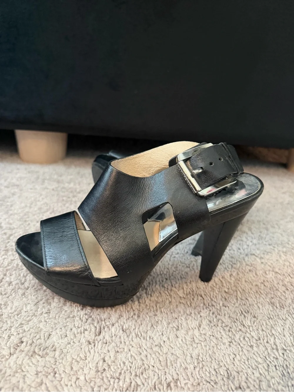 Michael Kors Black Leather Platform Heels | Size 5